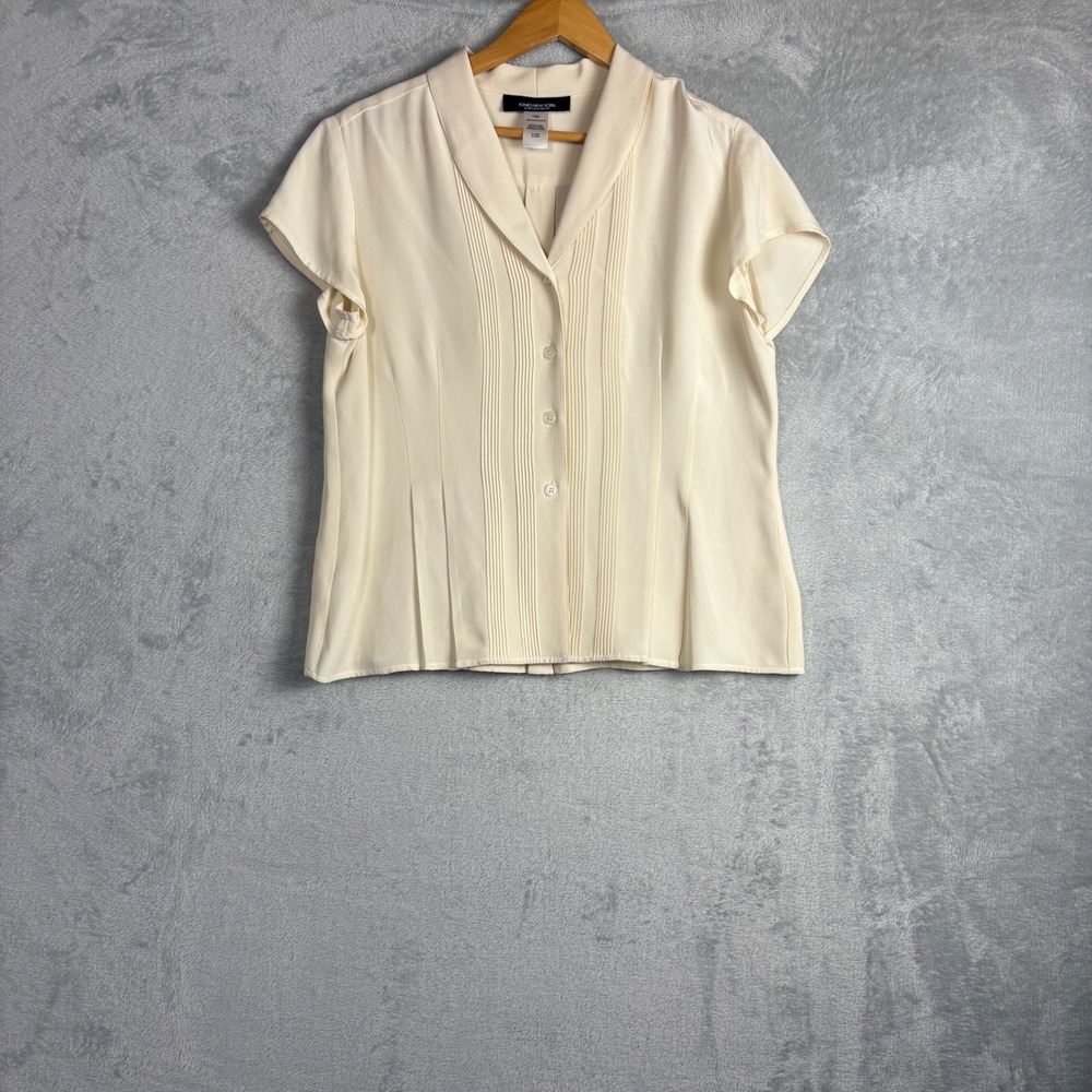 Vintage Jones New York Silk Blouse 14P Ivory Pintuck Gilmore Girls Friends Y2K